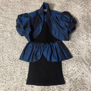 VTG Metallic Blue Tube Top Mini Dress With Crop Top